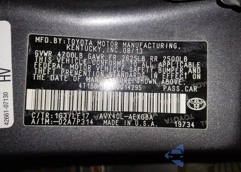 2013 Toyota Avalon Hybrid Xle Premium from USA, damaged, VIN 4T1BD1EB4DU014295